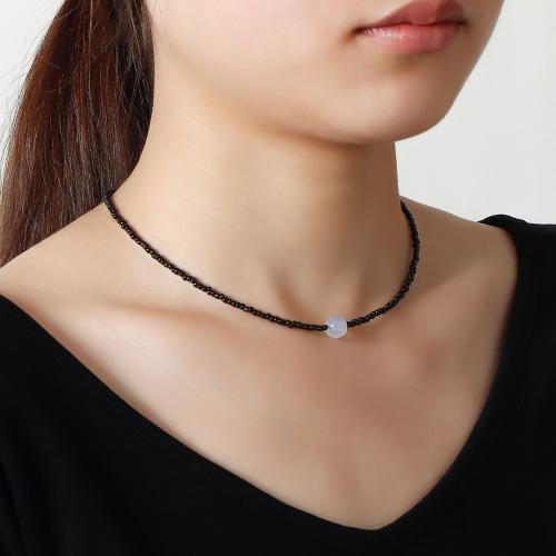 verre collier, avec alliage de zinc, avec 2.3inch chaînes de rallonge, bijoux de mode & pour femme, plus de couleurs à choisir, Longueur Environ 14.5 pouce, Vendu par PC