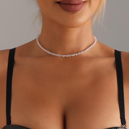 cristal collier, avec alliage de zinc, avec 2.3inch chaînes de rallonge, pour femme & facettes, plus de couleurs à choisir, Longueur Environ 14.5 pouce, Vendu par PC