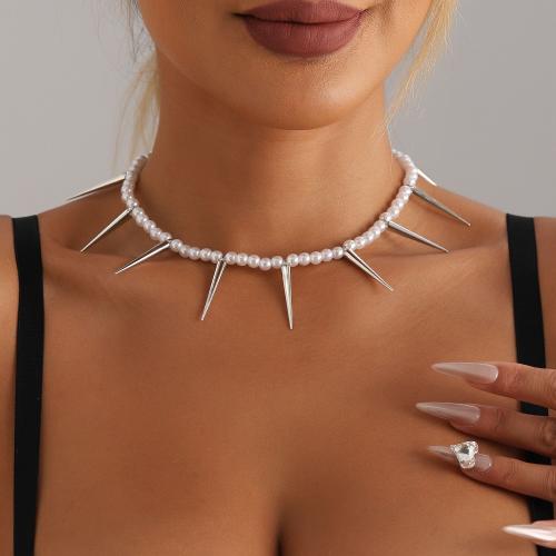 Zinc Alloy Necklace with Plastic Pearl with 1.9inch extender chain platinum color plated fashion jewelry & for woman Length Approx 16.5 Inch Sold By PC