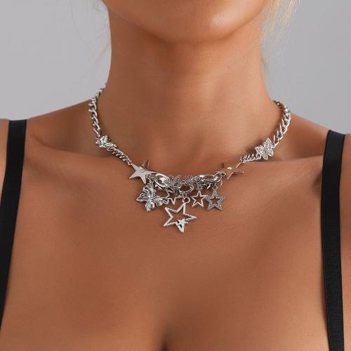 Zinc Alloy Necklace with 1.9inch extender chain Star platinum color plated fashion jewelry & for woman & hollow Length Approx 18.8 Inch Sold By PC