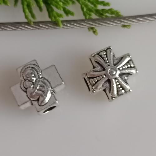 Cink Alloy zan perle, Križ, starinski srebrne boje pozlaćen, možete DIY, 12x12mm, Rupa:Približno 4mm, 100računala/Torba, Prodano By Torba