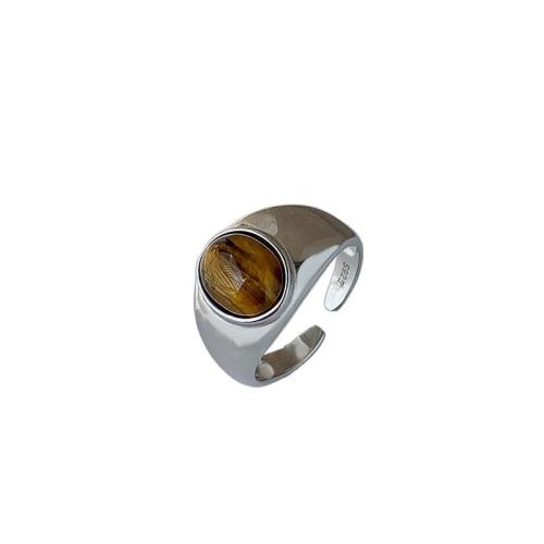 Sterling Sølv Smykker fingerring, 925 Sterling Sølv, med Tiger Eye, mode smykker & for kvinde, 11.50mm, Solgt af PC