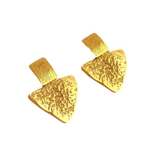 Brincos de garanhão de aço inoxidável, Aço inoxidável 304, Triângulo, 18K banhado a ouro, joias de moda & para mulher, dourado, 30x40mm, vendido por par