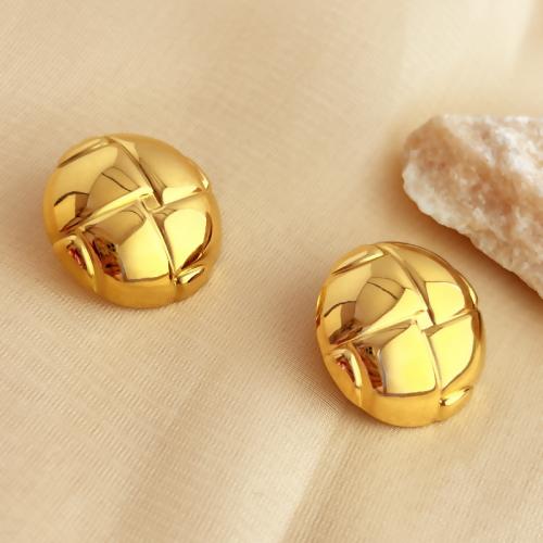 Stainless Steel Stud Earrings 304 Stainless Steel Round 18K gold plated fashion jewelry & for woman golden Sold By Pair