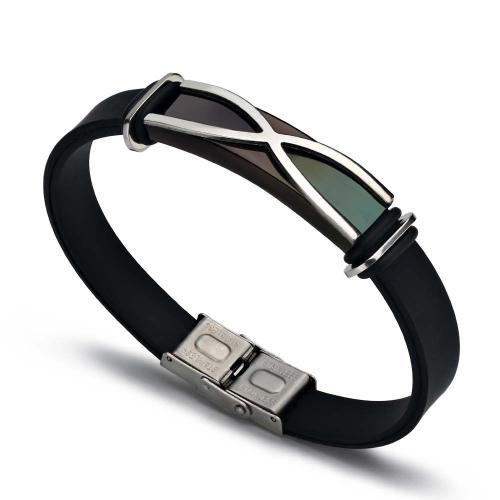 Pulseiras de silicone, 201 Inox, with silicone, joias de moda & unissex, preto, 10mm, comprimento Aprox 20 cm, vendido por PC