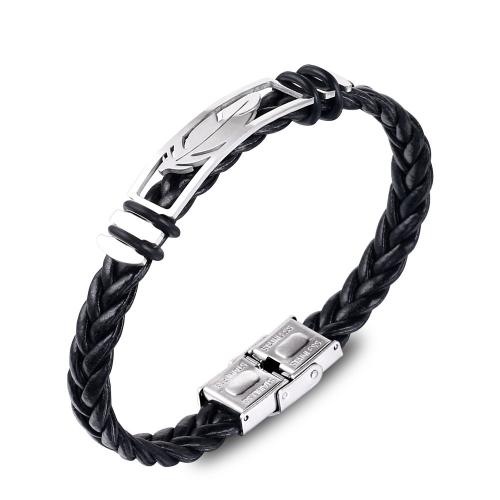 PU Leather Cord Bracelets 201 Stainless Steel with PU Leather fashion jewelry & Unisex black Length Approx 22 cm Sold By PC