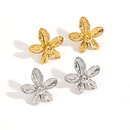 Stainless Steel Stud Earrings 304 Stainless Steel Flower Vacuum Ion Plating fashion jewelry & for woman Sold By Pair