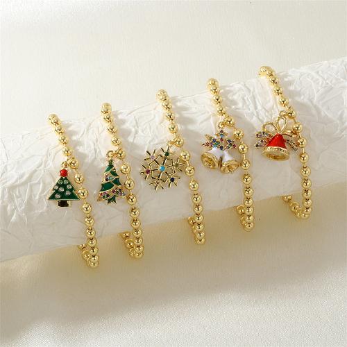 Bracelet de vacances de Noël, laiton, Placage de couleur d'or, styles différents pour le choix & pavé de micro zircon & pour femme & émail, plus de couleurs à choisir, protéger l'environnement, sans nickel, plomb et cadmium, Vendu par PC