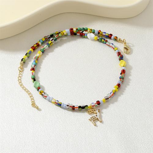 Zinc Alloy Jewelry Necklace with Resin Deer gold color plated micro pave cubic zirconia & for woman & enamel multi-colored nickel lead & cadmium free Sold By PC