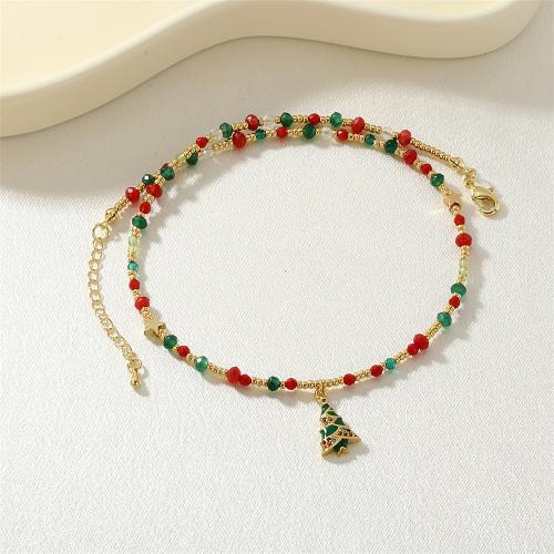 Christmas Necklaces Brass with Gemstone & Glass Christmas Tree gold color plated micro pave cubic zirconia & for woman & enamel multi-colored nickel lead & cadmium free Sold By PC