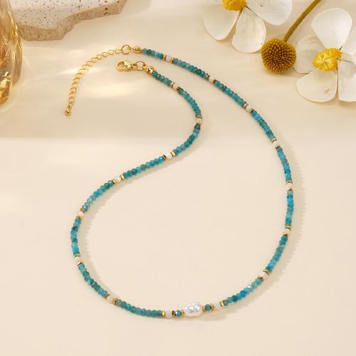 Natural Gemstone Necklace Brass with Gemstone & Plastic Pearl gold color plated for woman blue nickel lead & cadmium free Sold By PC