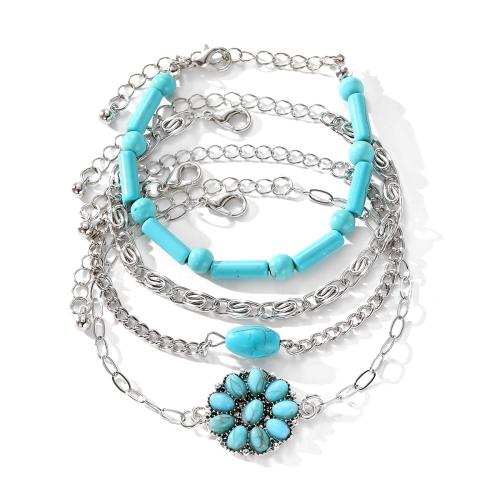 Zinc Alloy Bracelet with turquoise 4 pieces & fashion jewelry & for woman original color Sold By Set