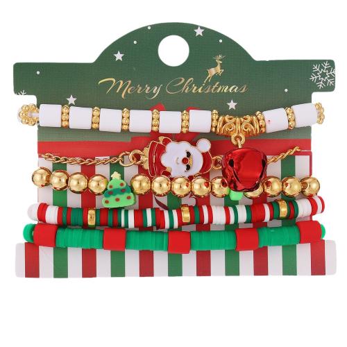 Christmas Holiday Bracelet Acrylic with Polymer Clay & Elastic Thread handmade Christmas Design & Unisex multi-colored Sold By Set