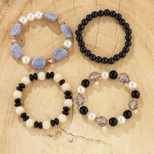 Zinc Alloy Bracelet with Glass Beads & Acrylic plated 4 pieces & fashion jewelry & for woman Sold By Set