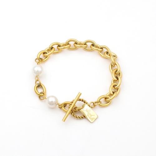 Stainless Steel Jewelry Bracelet 304 Stainless Steel with Plastic Pearl plated for woman Sold By PC