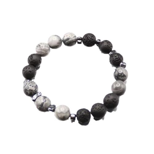 Bráisléid gemstone, Léarscáil Stone, le Gemstone & Lava, lámhdhéanta, unisex & méid éagsúla do rogha, dubh, Fad Thart 18 cm, Díolta De réir PC