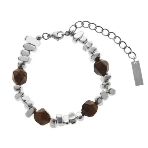 Natural Tiger Eye pulseiras, olho de tigre, with misto de pedras semi-preciosas, polido, unissex, cor original, comprimento Aprox 19 cm, vendido por PC