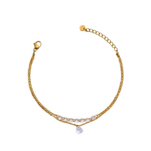 Stainless Steel Jewelry Bracelet 304 Stainless Steel with Crystal plated for woman gold Sold By PC