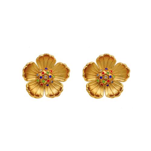 Titanium Steel  Earring petals plated micro pave cubic zirconia & for woman gold Sold By Pair