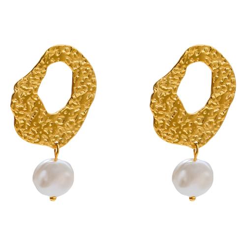 Titanium Steel  Earring with Freshwater Pearl plated for woman gold Sold By Pair