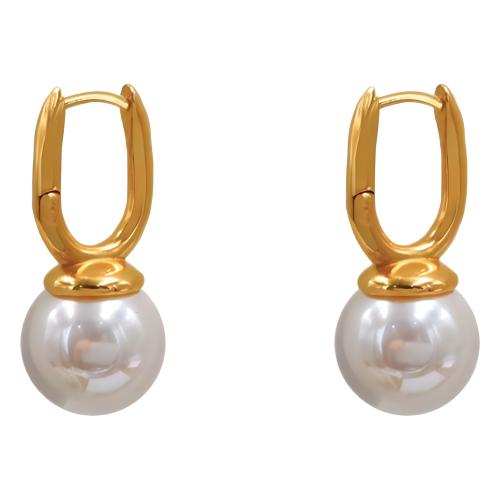 Titanium Staal Earring, met Plastic Pearl, plated, voor vrouw, goud, Verkocht door pair