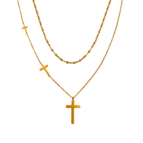 Collier d'acier titane, croix, Placage, pour femme, Or, Vendu par PC