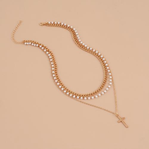 Zinc Alloy Jewelry Necklace with Plastic Pearl with 5cm extender chain handmade for woman golden Length Approx 38 cm Sold By PC