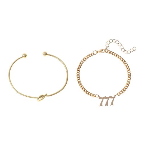 Zinc Alloy Bracelet with 304 Stainless Steel plated 2 pieces & for woman golden Digital model :18-23CM Circle diameter 6CM Sold By Set