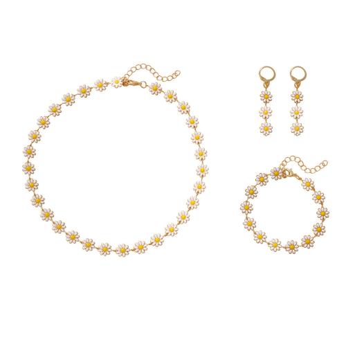 Zinc Alloy Jewelry Sets bracelet & earring & necklace three pieces & for woman & enamel golden Sold By Set