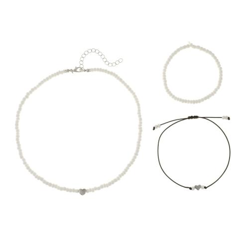 Zink Alloy Jewelry Sets, armband & halsband, med Seedbead & Vax, plated, tre stycken & för kvinna, fler färger för val, The length of the bracelet is about 16-30cm and the length of the necklace is about 38+5cm, Säljs av Ställ