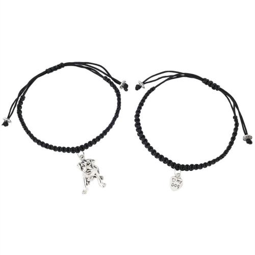 Zinc Alloy Bracelet with Wax Cord 2 pieces & Unisex silver color Length Approx 18-30 cm Sold By Set