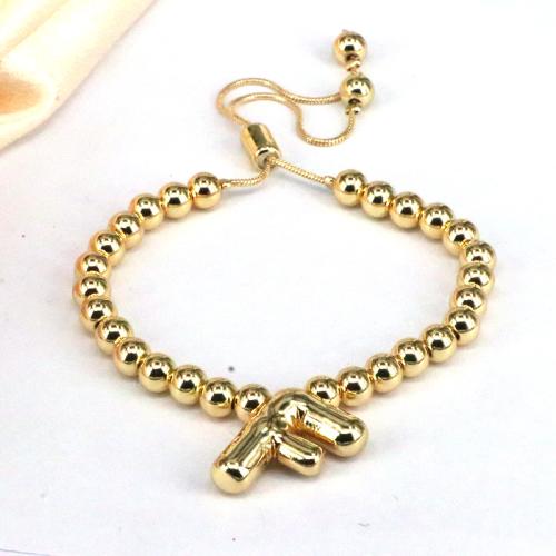 Pulseras de latón, metal, chapado, Letras son de la A la Z & diferentes estilos para la opción & para mujer, dorado, longitud aproximado 15-25 cm, Vendido por UD