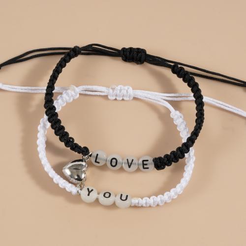 Couple Bracelet and Bangle Zinc Alloy with Wax Cord & Acrylic with 5cm extender chain 2 pieces & Unisex & luminated Length Approx 17 cm Sold By Set