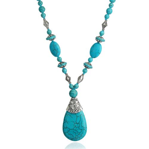 Fashion Turquoise Ketting, Zinc Alloy, met turkoois, met 7cm extender keten, plated, Bohemien stijl & voor vrouw, meer kleuren voor de keuze, Lengte Ca 45 cm, Verkocht door PC