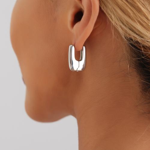 Sinc Alloy Lever Ar ais Earring, Litir U, do bhean & log, 22mm, Díolta De réir Péire