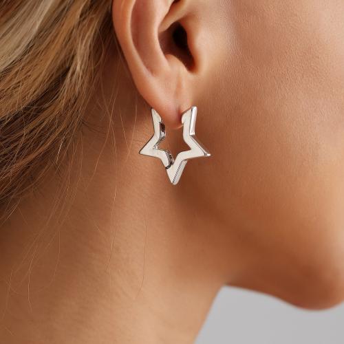 Zinc Alloy Lever Back Earring Star plated for woman & hollow 25mm Sold By Pair