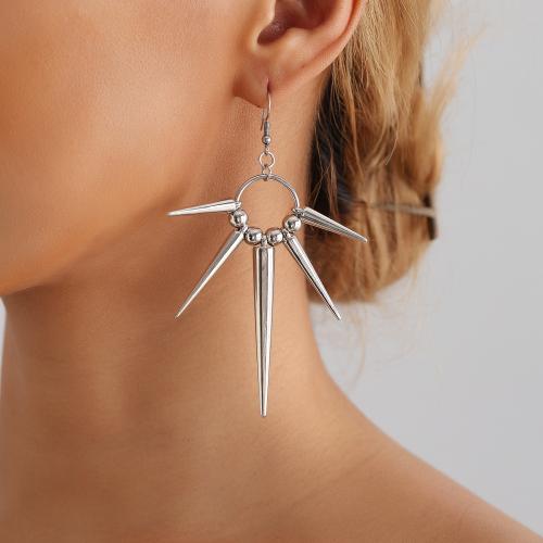 Zinc Alloy Drop Earring, Geometrisk mønster, forgyldt, punk stil & Unisex, sølv, 95mm, Solgt af par