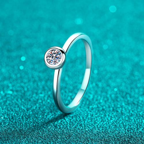 argent sterling 925 bague, avec Moissanite, Rond, normes différentes pour le choix & pour femme, Taille:4.5-9, Vendu par PC