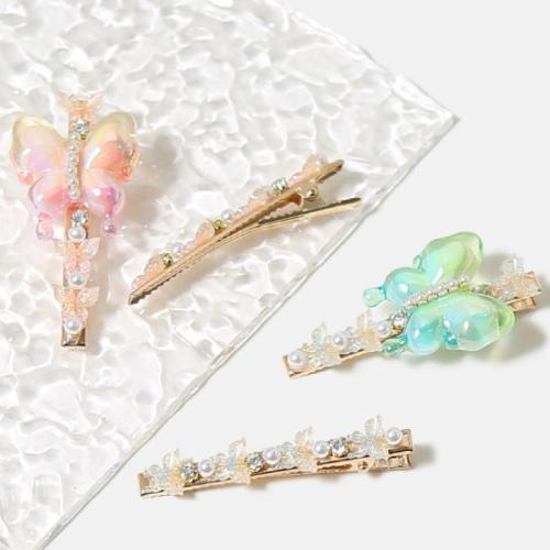 Alligator Hair Clip Zinc Alloy with Plastic handmade 2 pieces & for woman & with rhinestone Sold By Set