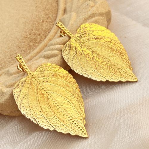 Stainless Steel Stud Earrings 304 Stainless Steel Leaf 18K gold plated fashion jewelry & for woman golden Sold By Pair