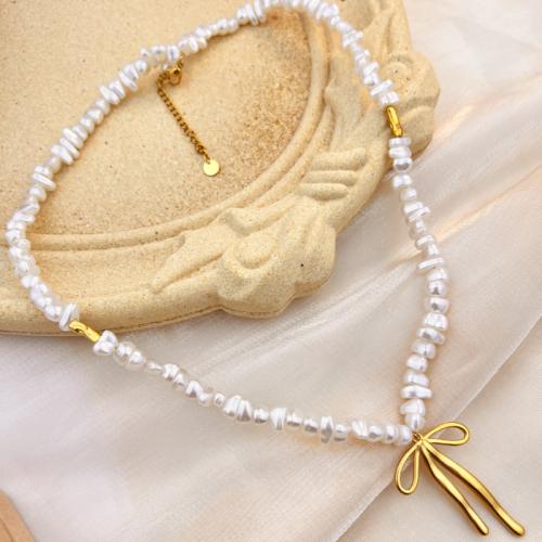 Stainless Steel Jewelry Necklace 304 Stainless Steel with Plastic Pearl fashion jewelry & for woman white Length Approx 50 cm Sold By PC