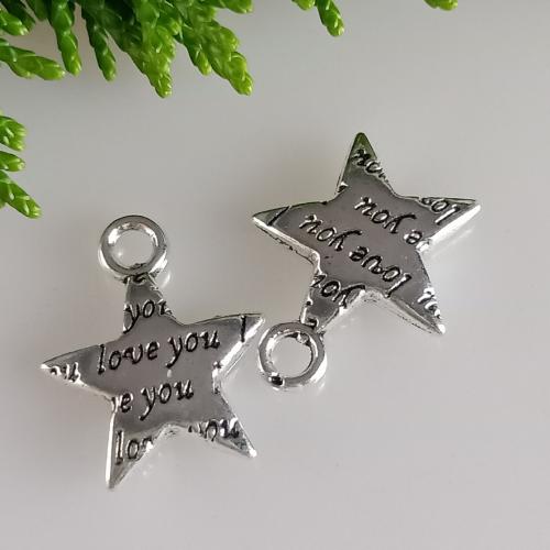 Sinkkiseos Star riipus, Tähti, antiikki hopea päällystetty, tee-se-itse, 13x16mm, 200PC/laukku, Myymät laukku