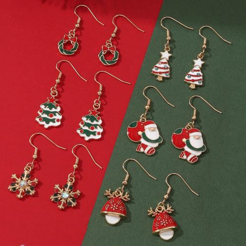 Christmas Earrings Zinc Alloy Christmas Design & fashion jewelry & micro pave cubic zirconia & for woman & enamel Sold By Set