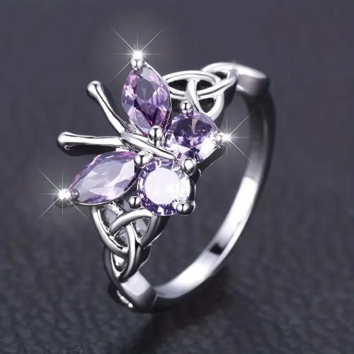 Cubic Zirconia Micro Pave Brass Ring Butterfly & micro pave cubic zirconia & for woman Sold By PC