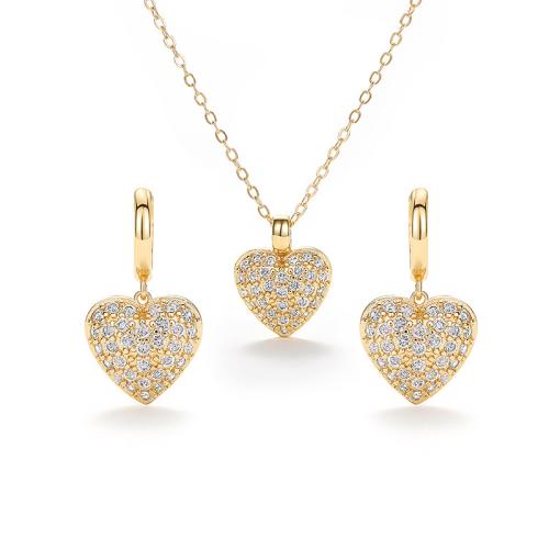 Micro zirconi Pave ottone Jewelry Set, Cuore, stili diversi per la scelta & Micro spianare cubic zirconia & per la donna, Lunghezza Appross. 45 cm, Venduto da PC