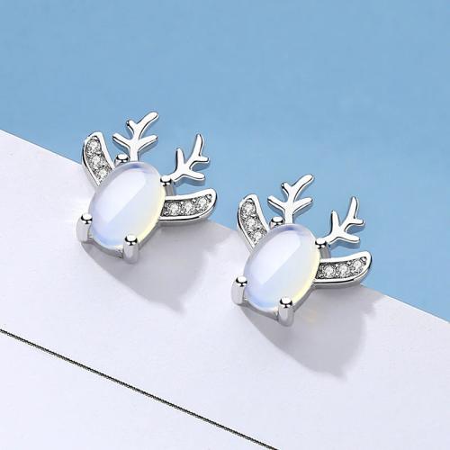 Cubic Zirconia Micro Pave Brass Earring with Moonstone fashion jewelry & micro pave cubic zirconia & for woman Sold By Pair