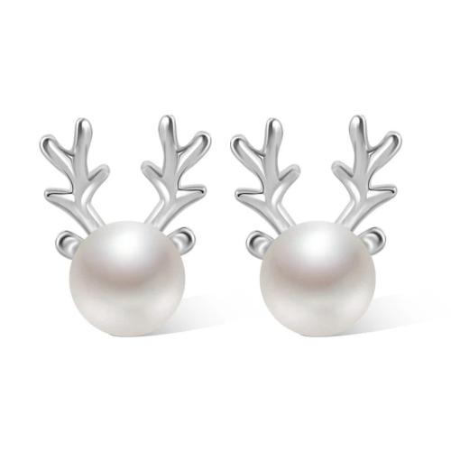 Brass Stud Earring with Plastic Pearl fashion jewelry & for woman Sold By Pair