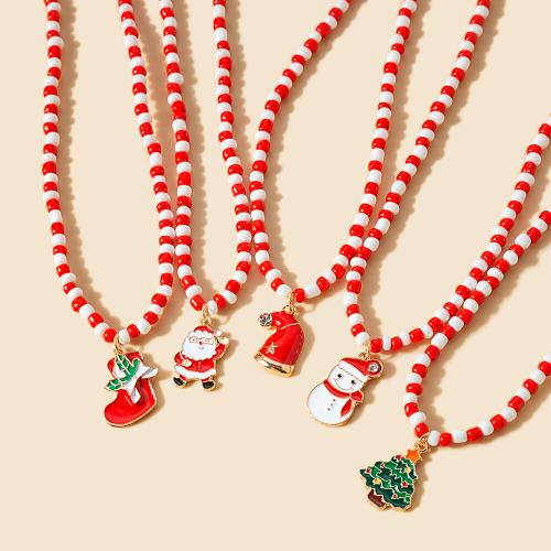 Christmas Necklaces Glass Beads with Zinc Alloy with 6.7cm extender chain Christmas Design & for woman & enamel Length Approx 45.5 cm Sold By PC