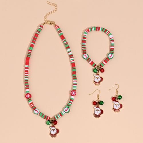 Zinc Alloy Jewelry Sets bracelet & earring & necklace Polymer Clay with Zinc Alloy Christmas Design & three pieces & for woman & enamel Sold By Set