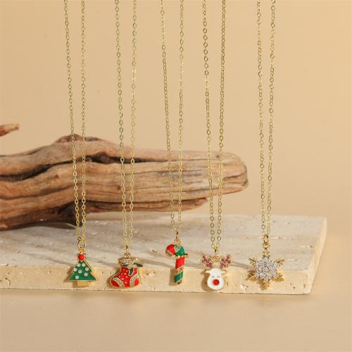 Collares de Navidad, metal, con 5cm extender cadena, Diseño de Navidad & diferentes estilos para la opción & micro arcilla de zirconia cúbica & para mujer & esmalte, longitud aproximado 45 cm, Vendido por UD